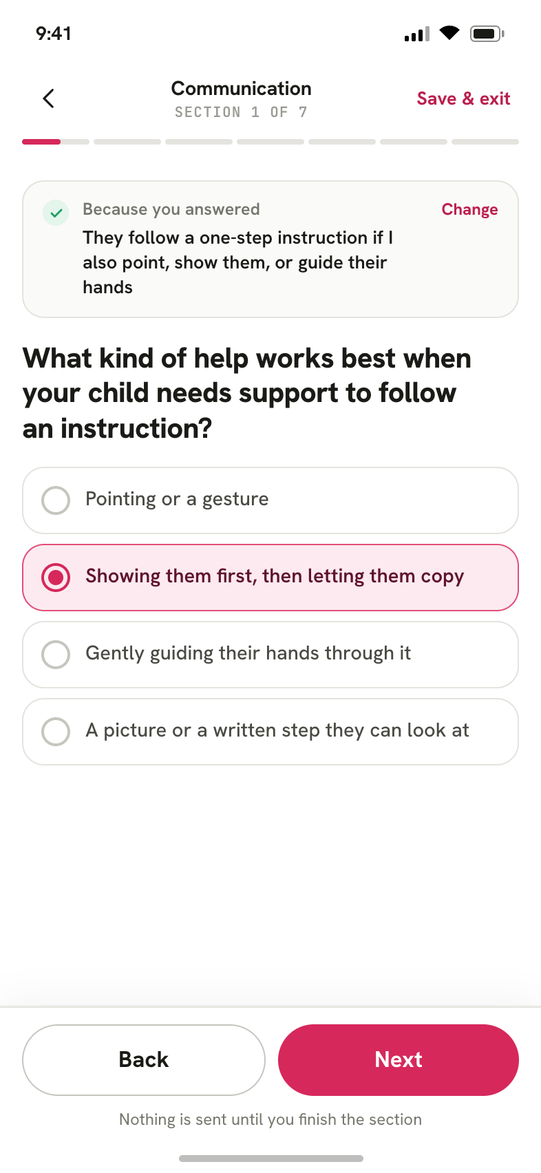A Kuribo intake question with four answer choices, one selected, and a Save & exit link.